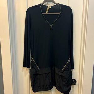 Comfy USA Black Modal Jersey Zip Neck Funky Poly Bubble Hem Pockets Dress Sz‎ M